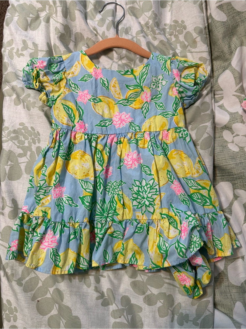 Lilly Pulitzer Blue Lemon Floral Ruffle Dress w/ bloomers diaper cover